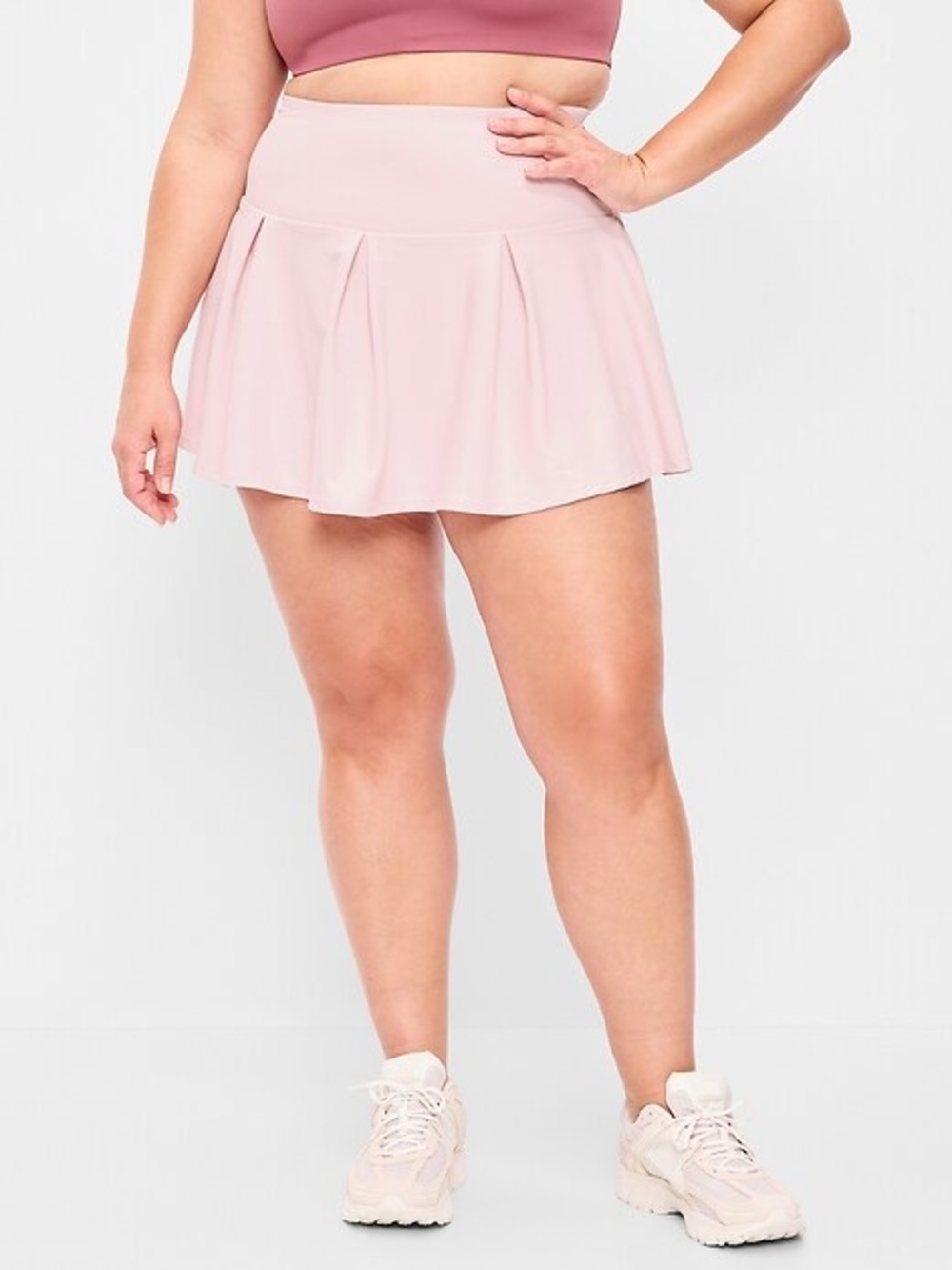Old Navy Light Pink Pleated Skater Skort PowerSoft Extra High-Waisted Drop-Waist